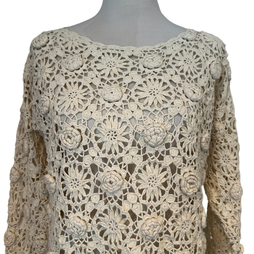 Vintage 90s Y2K Judy’s floral crochet cream sweater top in excellent condition - Picture 11 of 16